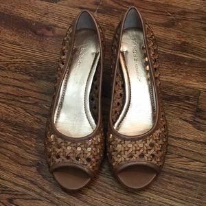 BCBGeneration brown leather basket weave wedges